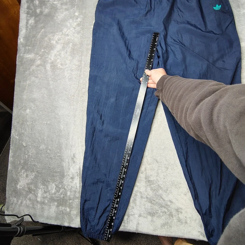 Adidas Originals Track Pants Mens XL Navy Blue Solid‎ Vintage Crinkle Nylon Zip